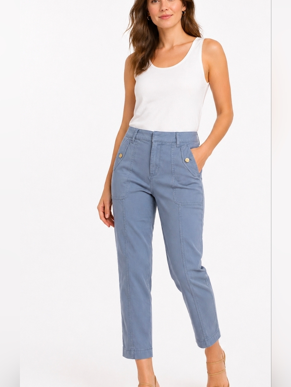 White House Black Market High-Rise Slim Ankle Pants in Dusty Blue, Size 2